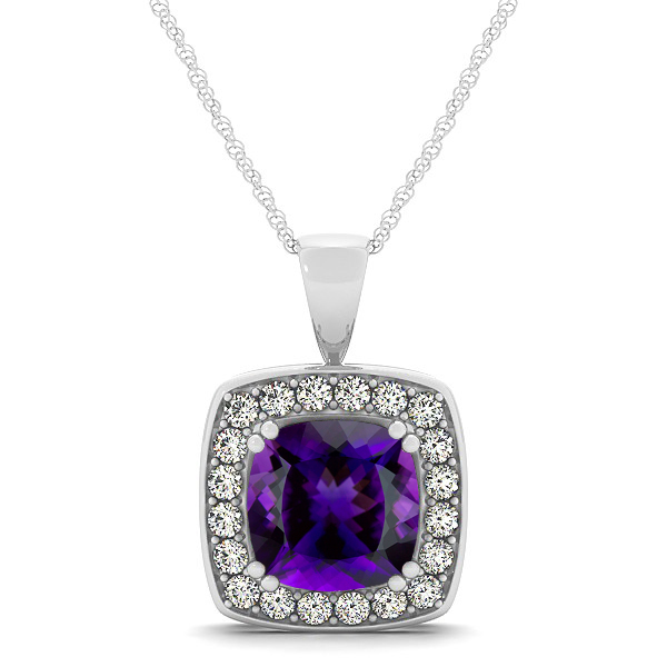 Attractive Deep Purple Cushion Amethyst Halo Necklace