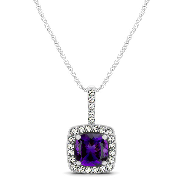 Cushion Amethyst Square Halo Necklace