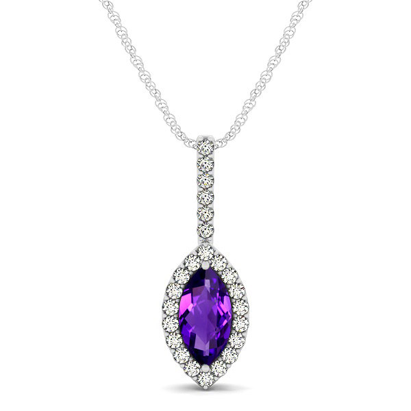 Fashionable Halo Marquise Cut Amethyst Necklace
