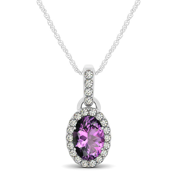 Lovely Halo Oval Amethyst Necklace in Gold, Silver or Platinum