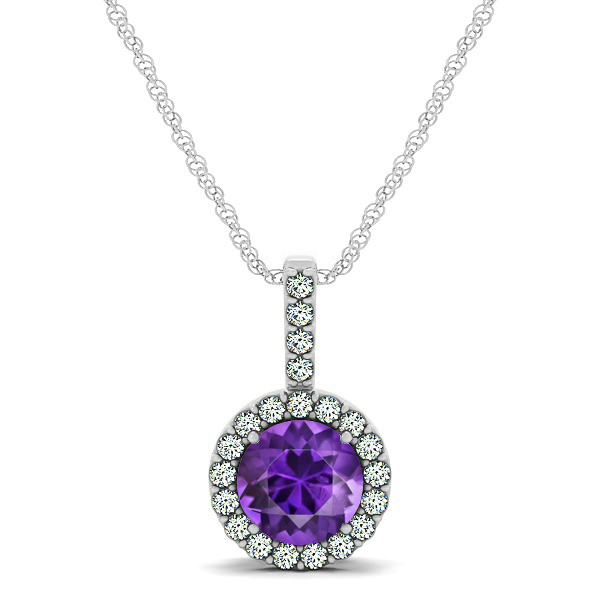 Gorgeous Round Amethyst Halo Necklace