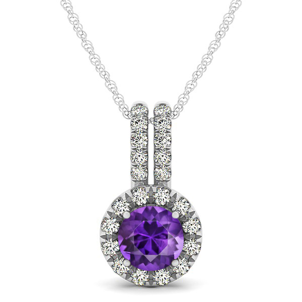 Luxury Halo Drop Necklace with Round Cut Amethyst Gemstone
