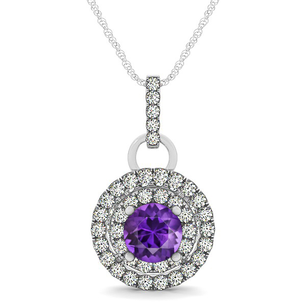 Royal Dual Halo Amethyst Necklace with Circle Pendant
