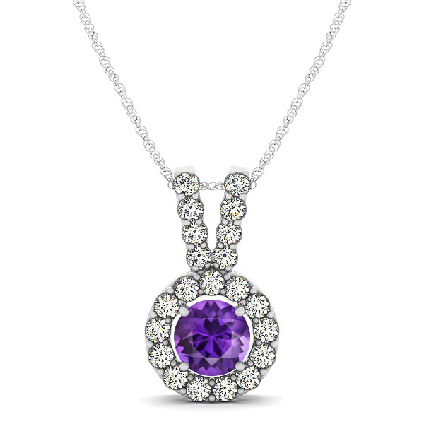 Classique V Neck Halo Necklace with Round Cut Amethyst