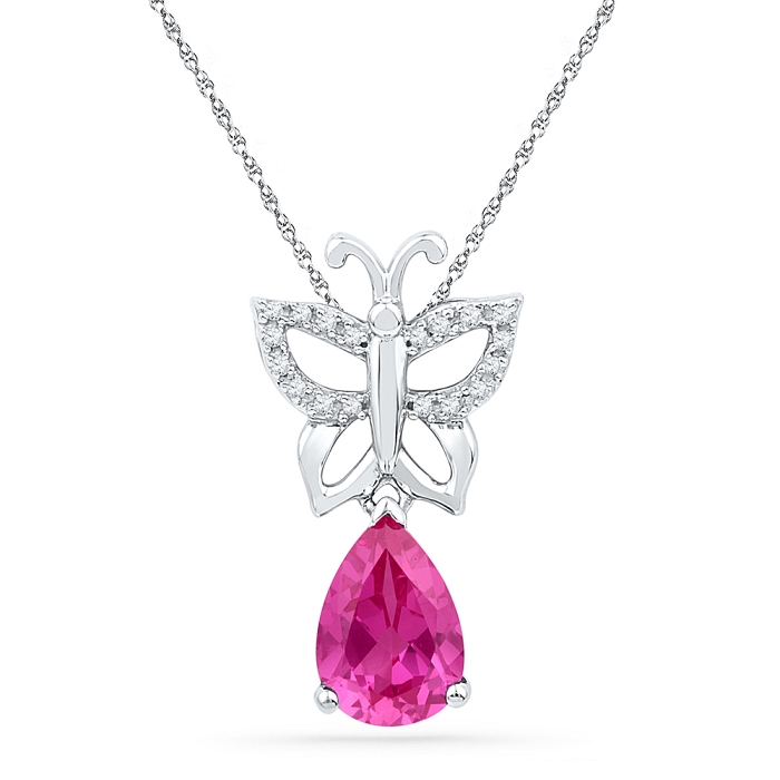 0.07 CT Diamond 2.75 Ct Pink Sapphire Pendant Necklace