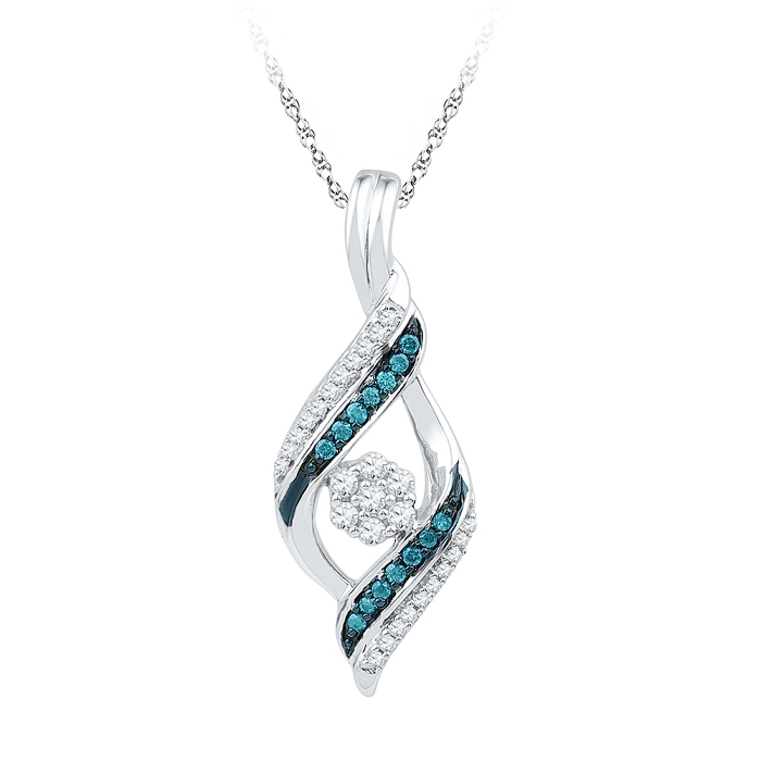 Bypass 0.25 CT Blue Diamond Pendant Necklace White gold