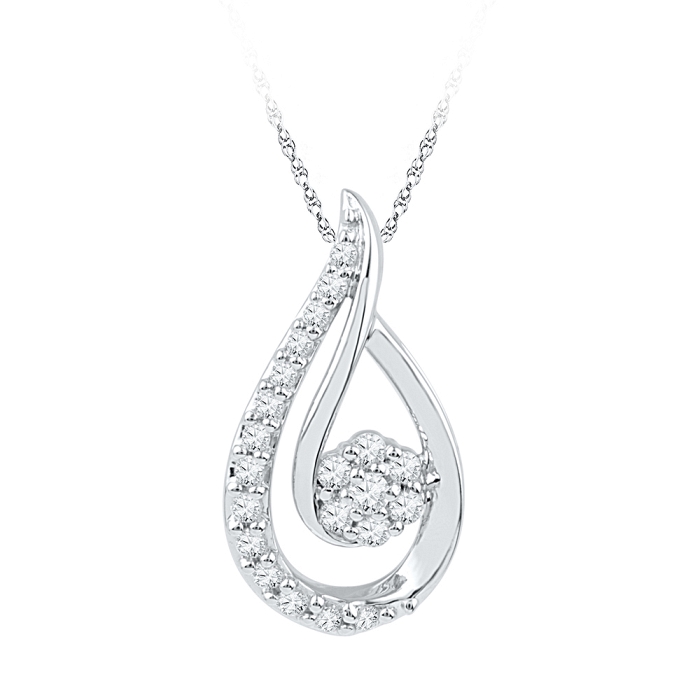 Pave Drop 0.25 CT Diamond Pendant Necklace White gold