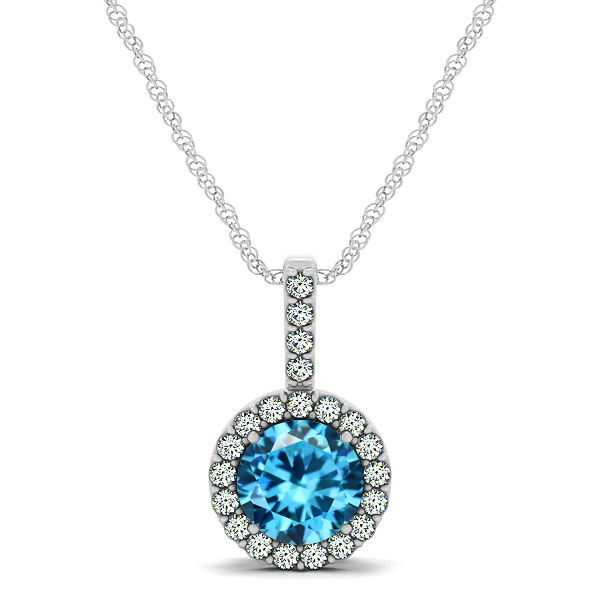 Gorgeous Round Aquamarine Halo Necklace