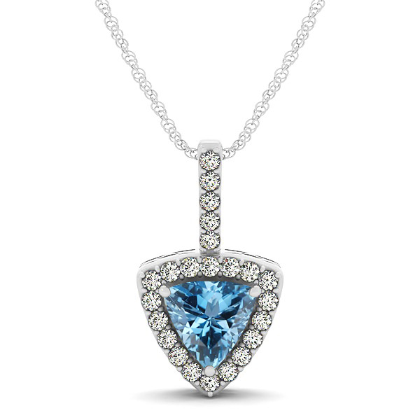 Beautiful Trillion Cut Aquamarine Halo Necklace