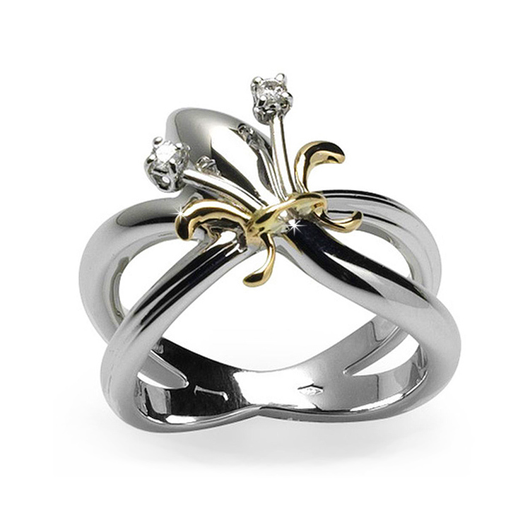 Exquisite Lily Flower Ring with Brilliant Cut 0.05 CT Diamond Pave