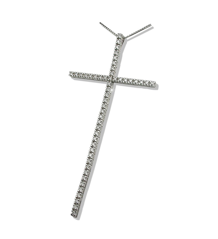 0.90 CT Diamond Cross Necklace in 18k White Gold DIRECTLY FROM ITALY