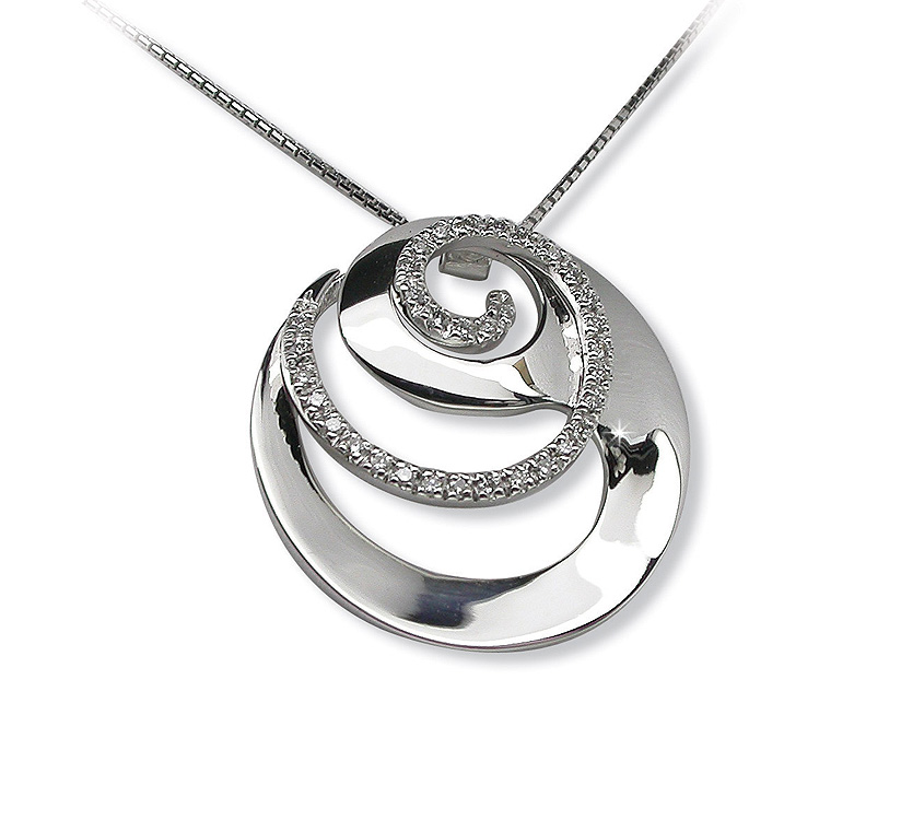 Extravagant Spiral Circle Necklace 0.20 CT Brilliant Diamond Pave