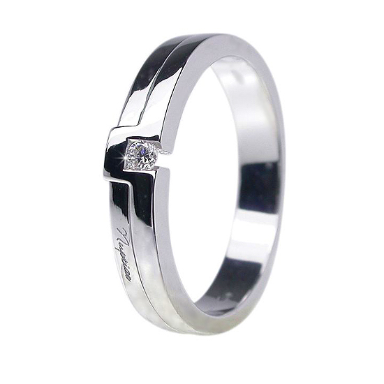 Unique 18K White Gold Wedding Ring 0.04 CT Diamonds ITALY