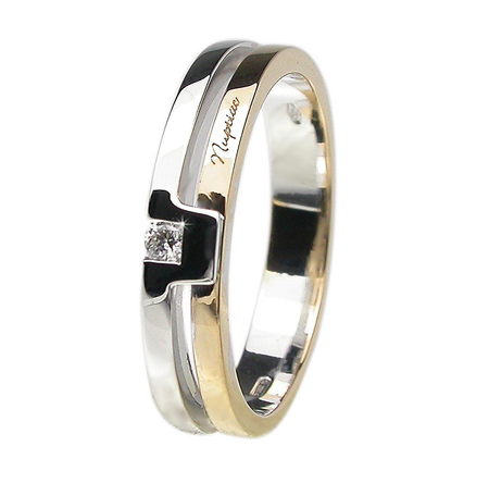 Unique 2-Band White & Yellow Gold 0.04 CT Diamond Wedding Ring