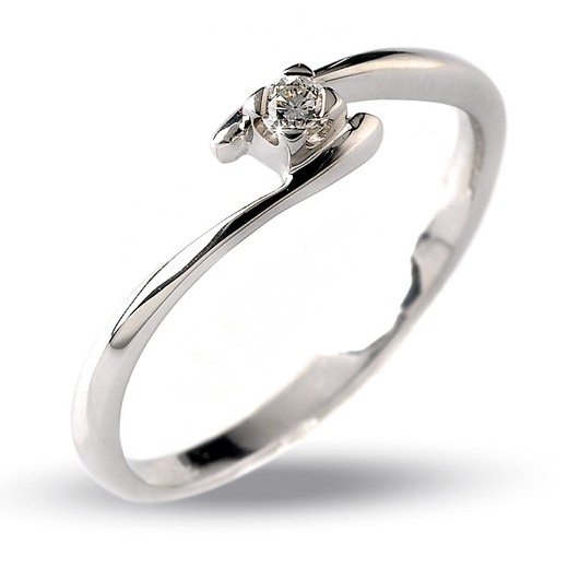 Elegant Italian Solitaire Diamond Engagement Ring 0.05 CT 18K White Gold