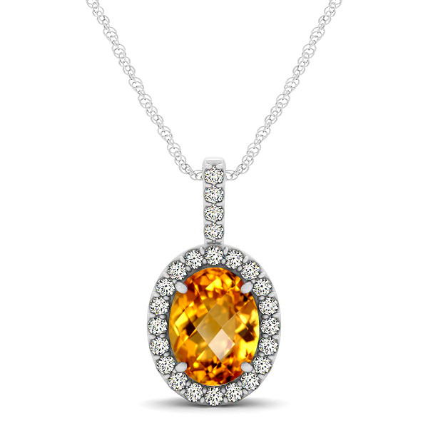Classic Drop Halo Necklace with Oval AAA Citrine Pendant