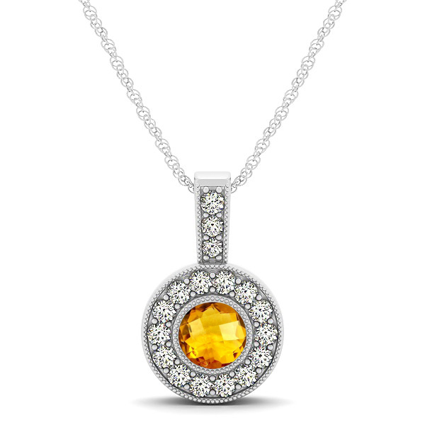 Gold Yellow AAA Round Citrine Vintage Halo Drop Necklace