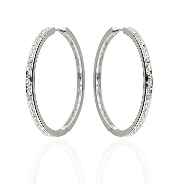 Diamond Hoop Earrings 18K White Gold