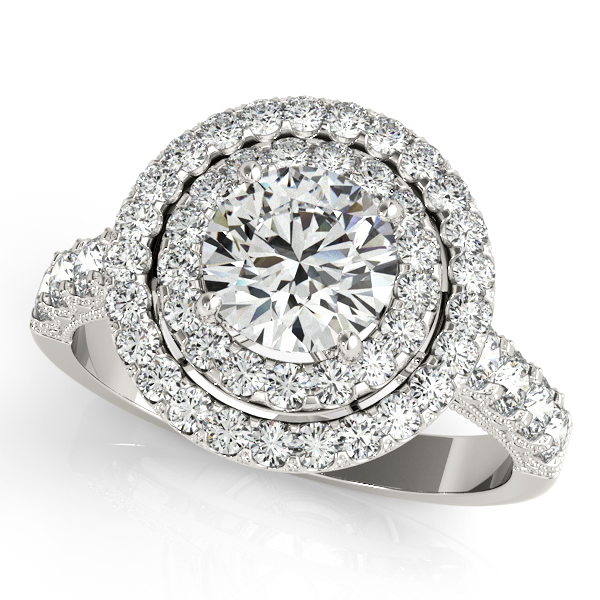 Extravagant Duet Halo Filigree Side Stone Engagement Ring