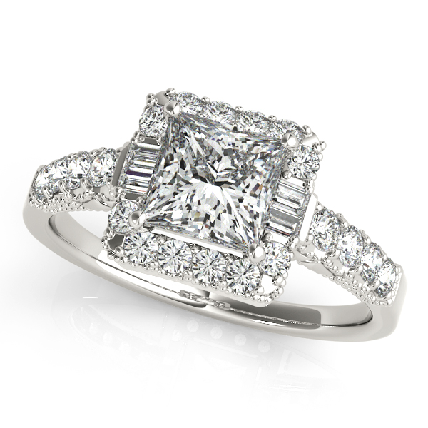 Extravagantly Beaded Princess Cut Diamond Halo Engagement Ring