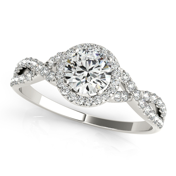 Exquisite Halo Engagement Ring Infinity Shank & Side Stones