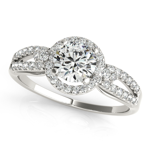 Stylish Split Shank Engagement Ring with Bridge & Diamond Halo
