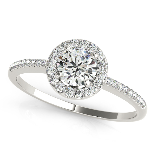 Popular Diamond Side Stone Halo Engagement Ring Comfort Fit