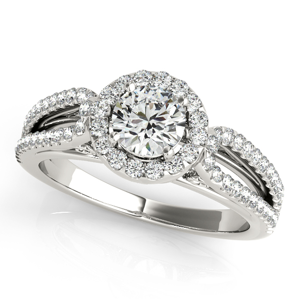 Stunning Split Shank Side Stone Halo Diamond Engagement Ring