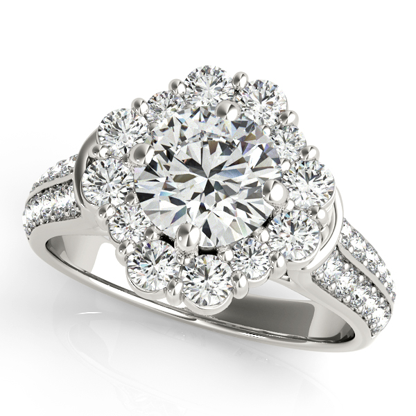 Exceptional Halo Engagement Ring with Two Rows of Side Stones