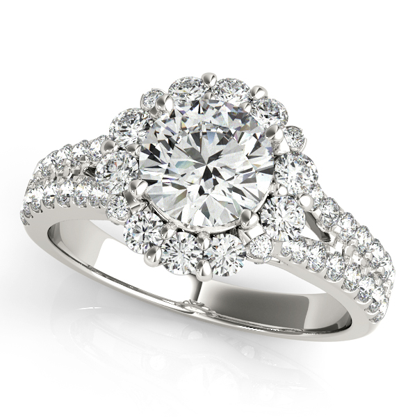 Split Shank V-Shaped Side Stone Diamond Halo Engagement Ring