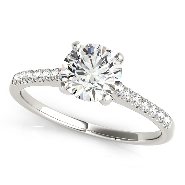 Thin Shank Side Stone Round Cut Diamond Engagement Ring