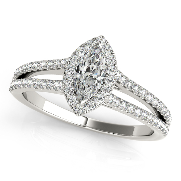 Romantic Heart Filigree Engagement Ring with Marquise Halo