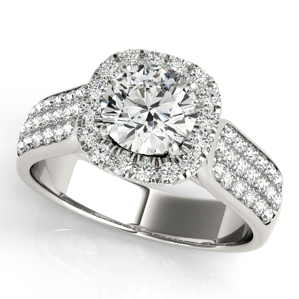 Three Row Multi-Side Stone Diamond Pave & Accent Halo Engagement Ring