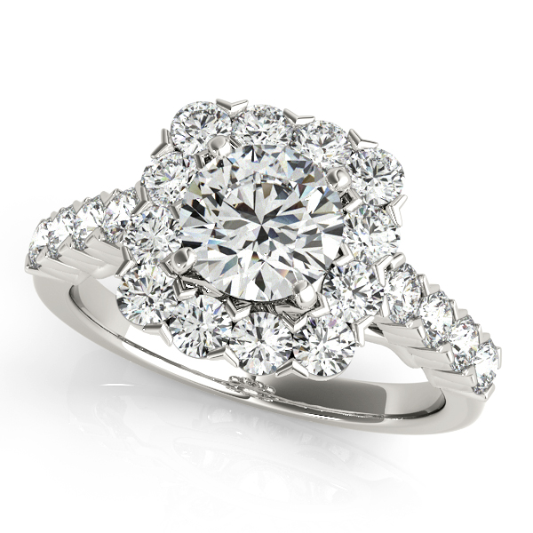 Contemporary Split Shank Floral Halo Diamond Engagement Ring