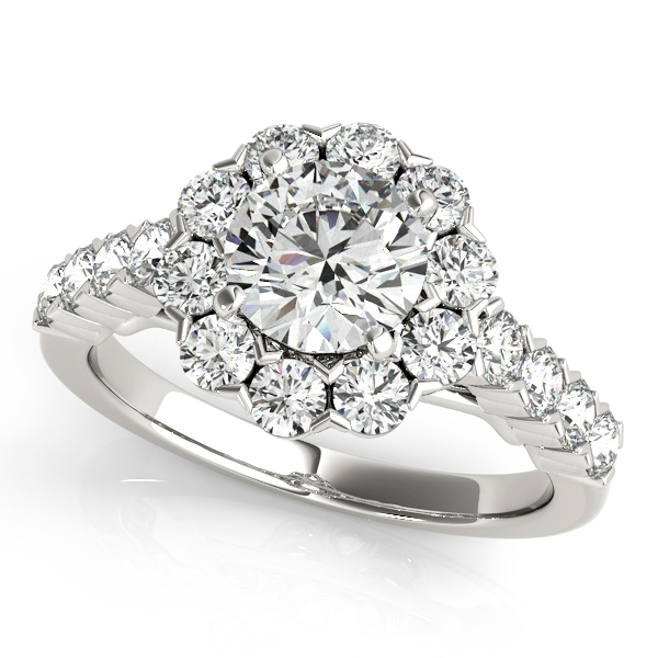 One Carat Floral Halo Diamond Engagement Ring Round Cut