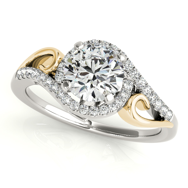 Inventive Two Tone Halo Diamond Engagement Ring Split Shank