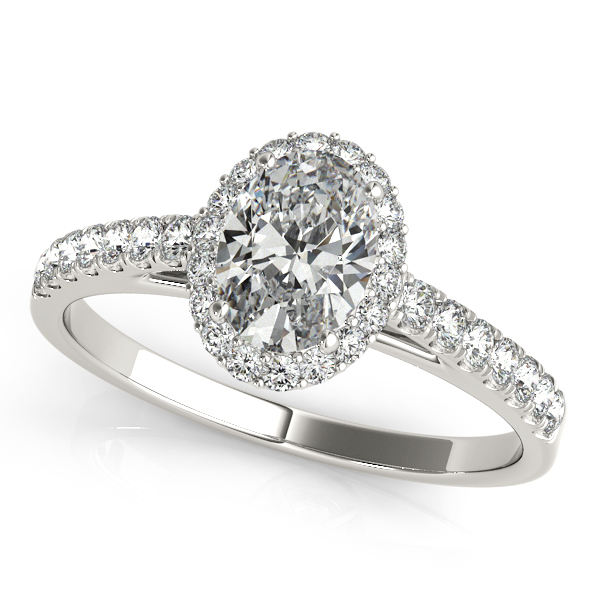 Elegant Oval Cut Halo Engagement Ring with Diamond Side Stones