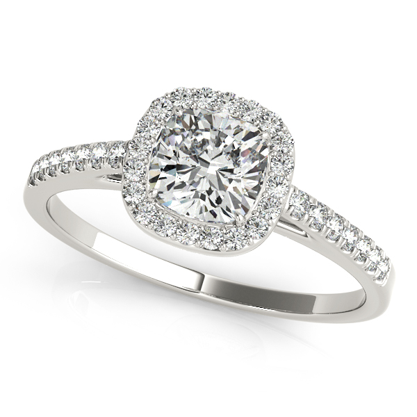 Upscale Cushion Cut Diamond Side Stone Engagement Ring