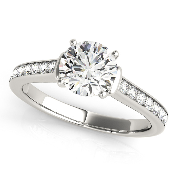 Bezel Accent Engagement Ring Round Cut Diamond Side Stones