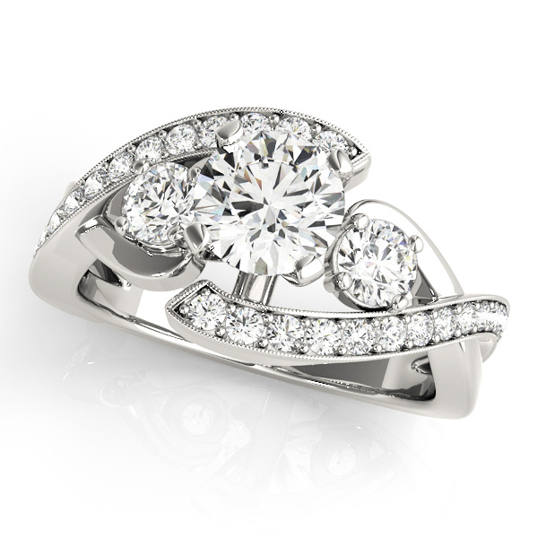 Pretty Three Stone Engagement Ring Side Stone Diamond Bypass