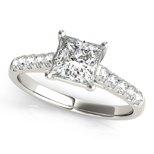 Stylish Trellis Crown Diamond Engagement Ring with Side Stones