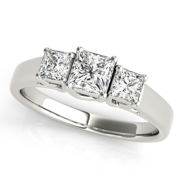 Extravagant Princess Cut Diamond Three Stone Trellis Engagement Ring