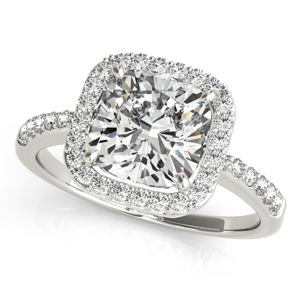 Fresh Cushion Cut Engagement Ring with Side Stones & Halo