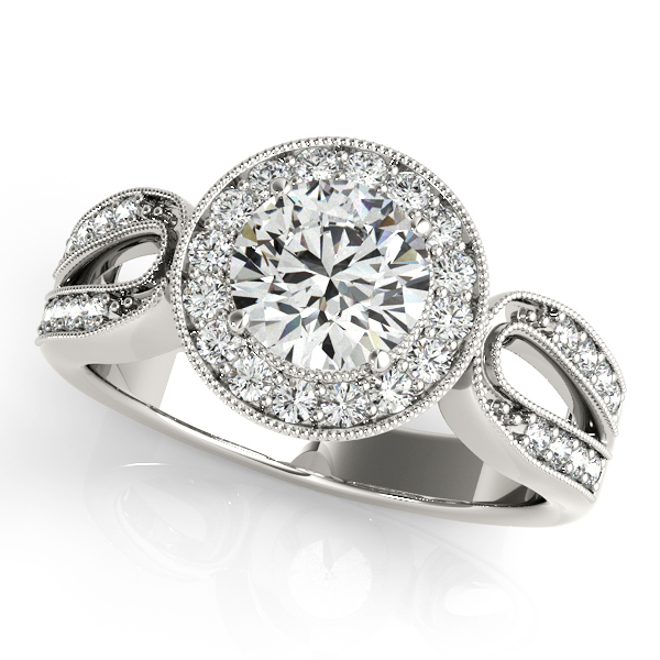 Luxuriously Artistic Curved Side Stone Halo Engagement Ring
