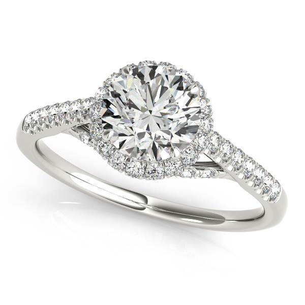 Fancy Three-Tier Halo Engagement Ring with Round Cut Diamonds