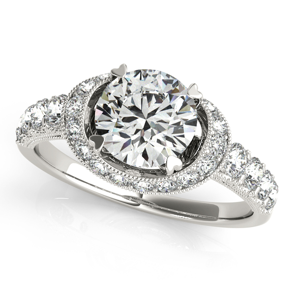 Charming Curved Shank Halo Engagement Ring with Diamond Scarf