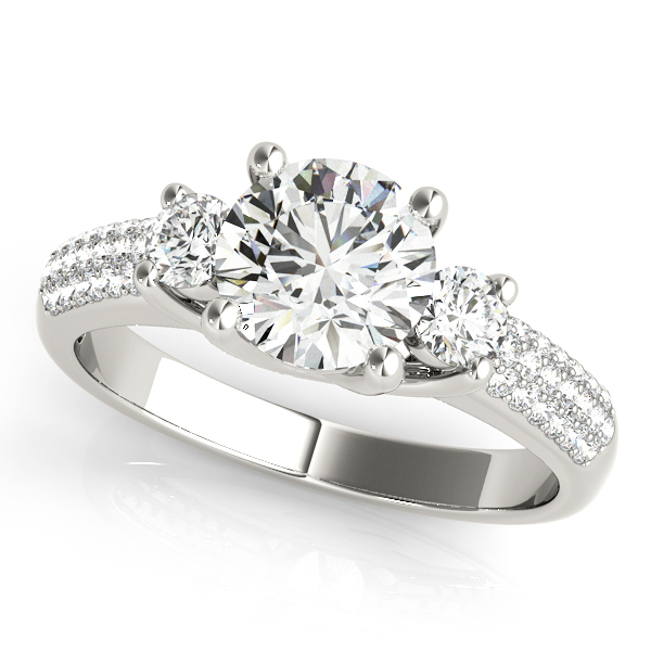 Fashion-Forward Three Stone Engagement Ring with Side Stones