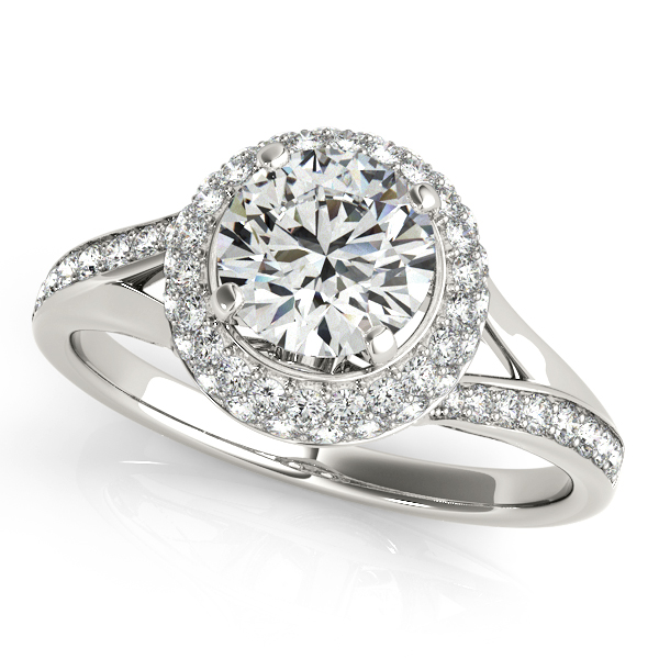 Unequaled Duet Halo Engagement Ring with Slanted Side Stones