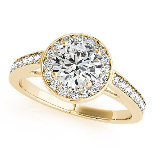 Modern Cathedral Diamond Halo Engagement Ring in 14K Gold