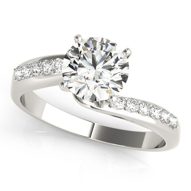 Stylish Round Cut Side Stone Bypass Diamond Engagement Ring